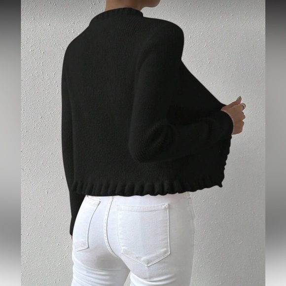 Black V-Neck Women's Sweater - Picture 3 of 7